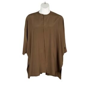 Eskandar Top Womens 1 Olive 100% Silk Hidden Button Up Oversized Tunic
